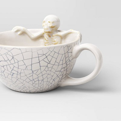 12.5 Fl Oz Stoneware Skeleton In Latte Mug With Crackle - Hyde And EEK! Boutique™