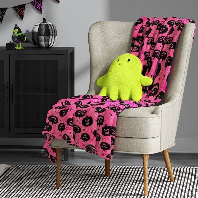 Ghost Shaped Faux Shearling Halloween Throw Pillow Green - Hyde And EEK! Boutique™: Indoor Novelty Cushion, Polyester Fill