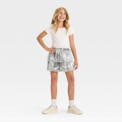 Kids' Pop Star Halloween Costume Apparel Tinsel Skirt - Hyde And EEK! Boutique™ Metallic Silver One Size Fits Most