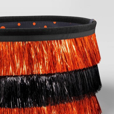 7.5" Halloween Trick Or Treat Fabric Basket Orange/Tinsel Black - Hyde And EEK! Boutique™