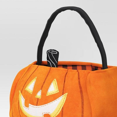 10" Jumbo Pumpkin Halloween Trick Or Treat Fabric Basket Orange/Black - Hyde And EEK! Boutique™