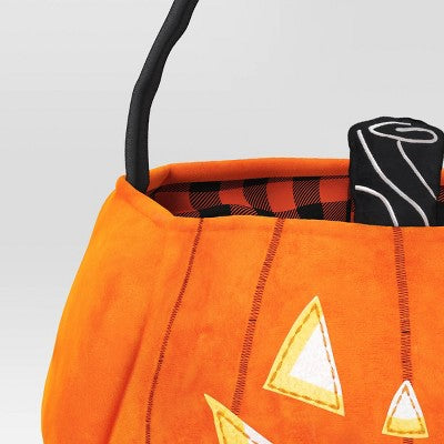 10" Jumbo Pumpkin Halloween Trick Or Treat Fabric Basket Orange/Black - Hyde And EEK! Boutique™