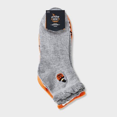  Women's 4pk Ruffle Cuff Jack O Lantern Ghost Embroidered Halloween Ankle Socks - Hyde And EEK! Boutique™ Heather Gray/Orange/Black 4 - 10