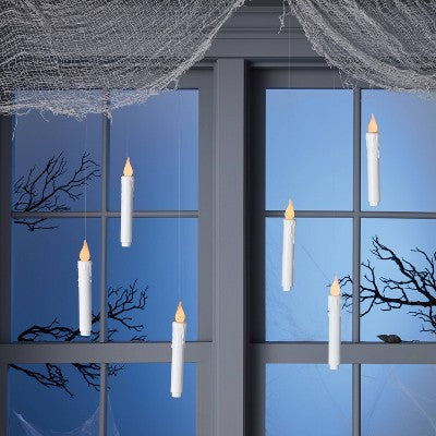  6ct 7" LED Battery Operated Color Changing Hanging Candle Lights Halloween Decorative Prop White - Hyde And EEK! Boutique™