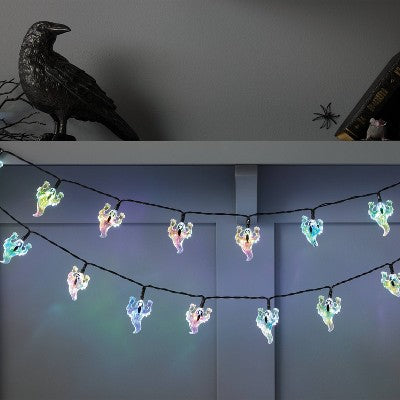  20ct LED Battery Operated Iridescent Ghost Halloween Indoor Outdoor Novelty String Lights Black/White - Hyde And EEK! Boutique™