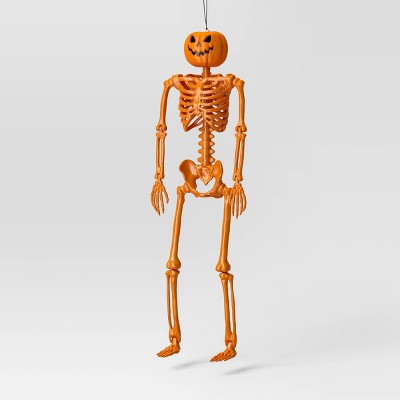  24" Poseable Pumpkin Head Skeleton Halloween Decorative Prop Orange - Hyde And EEK! Boutique™