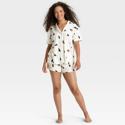  Women's Halloween Short Sleeve Notch Collar Shirt And Shorts Pajama Set - Hyde And EEK! Boutique™