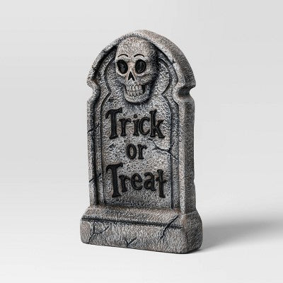  21" 'Trick Or Treat' Lit Plastic Tombstones Halloween Decorative Prop Gray - Hyde And EEK! Boutique™