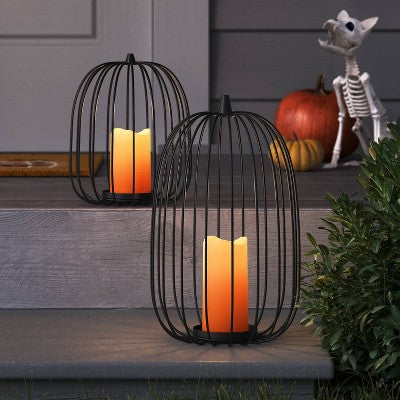  10" Lit Metal Pumpkin Lantern - Hyde And EEK! Boutique™