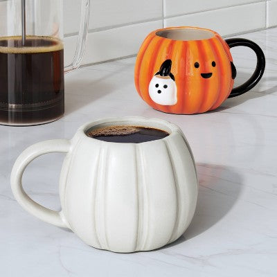  15.2 Fl Oz Halloween Stoneware Figural Pumpkin Mug White - Hyde And EEK! Boutique™: Microwave & Dishwasher Safe, Hot/Cold Beverages