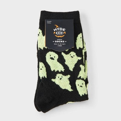  Women's Glow-in-the-Dark Ghosts Halloween Crew Socks - Hyde And EEK! Boutique™ Black 4 - 10