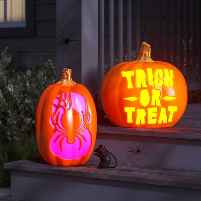  16" Lit Pumpkin Spider With Web And Timer Halloween Decorative Prop - Hyde And EEK! Boutique™