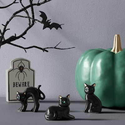  3pc Black Cats Mini Mantle Ceramic Decorative Accent Set - Hyde And EEK! Boutique™