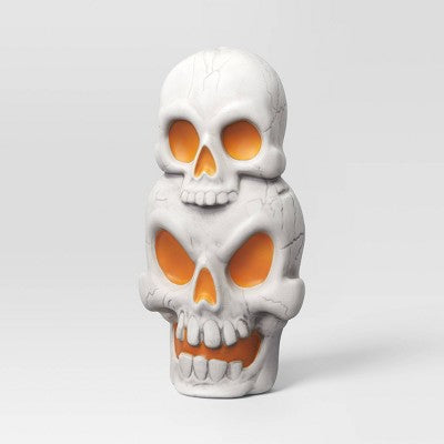  22.5" Light And Sound Stacked Skulls Outdoor Halloween Decorative Prop - Hyde And EEK! Boutique™