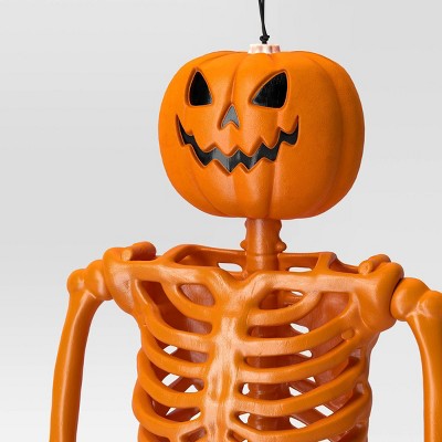  24" Poseable Pumpkin Head Skeleton Halloween Decorative Prop Orange - Hyde And EEK! Boutique™