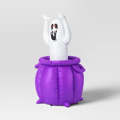  5' Ghost With Cauldron Animated LED Inflatable Up And Down Decoration White - Hyde And EEK! Boutique™