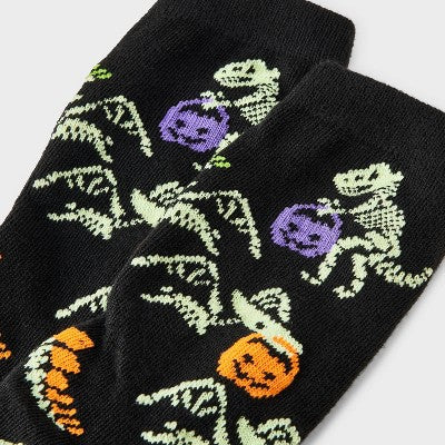 Women's Glow-in-the-Dark Trick-or-Treat Dinosaur Halloween Crew Socks - Hyde And EEK! Boutique™ Black 4 - 10