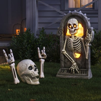  26" Light And Sound Rewind Skeleton Tombstone Halloween Decorative Prop - Hyde And EEK! Boutique™: Haunted Cemetery Decor