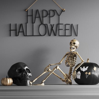  24" Poseable Skeleton Halloween Decorative Prop Shiny Champagne With Weathered Finish - Hyde And EEK! Boutique™