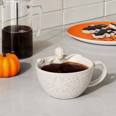  12.5 Fl Oz Stoneware Skeleton In Latte Mug With Crackle - Hyde And EEK! Boutique™