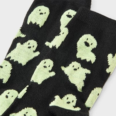  Women's Glow-in-the-Dark Ghosts Halloween Crew Socks - Hyde And EEK! Boutique™ Black 4 - 10