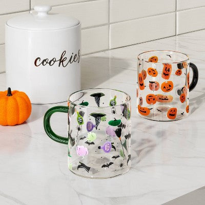  15.2 Fl Oz Glass Bat And Witch Hat Print Mug - Hyde And EEK! Boutique™
