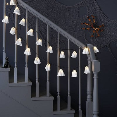  20ct Fabric Happy Ghost Halloween Indoor Outdoor Novelty String Lights With Warm White LEDs - Hyde And EEK! Boutique™