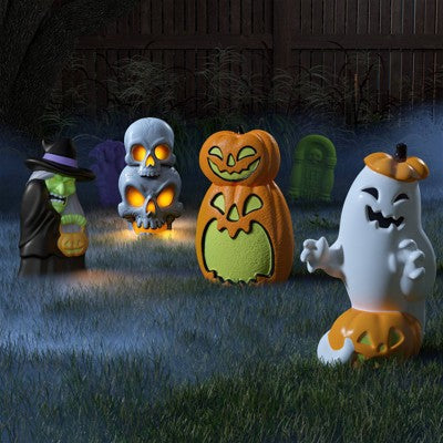  22.5" Light And Sound Stacked Skulls Outdoor Halloween Decorative Prop - Hyde And EEK! Boutique™