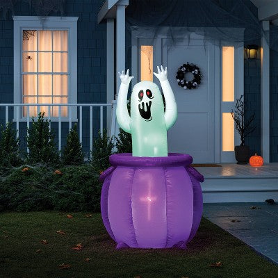  5' Ghost With Cauldron Animated LED Inflatable Up And Down Decoration White - Hyde And EEK! Boutique™