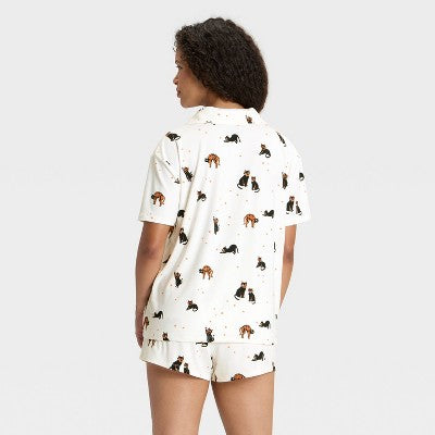  Women's Halloween Short Sleeve Notch Collar Shirt And Shorts Pajama Set - Hyde And EEK! Boutique™