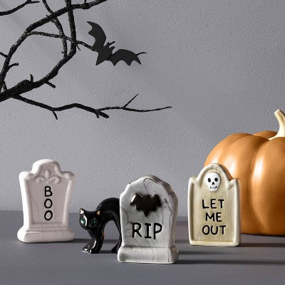  3pc Tombstones Mini Mantle Ceramic Decorative Accent Set - Hyde And EEK! Boutique™