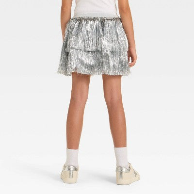  Kids' Pop Star Halloween Costume Apparel Tinsel Skirt - Hyde And EEK! Boutique™ Metallic Silver One Size Fits Most
