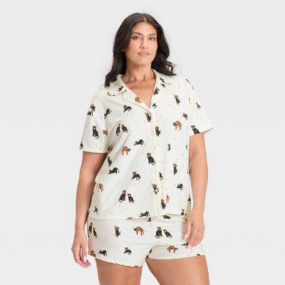  Women's Halloween Short Sleeve Notch Collar Shirt And Shorts Pajama Set - Hyde And EEK! Boutique™