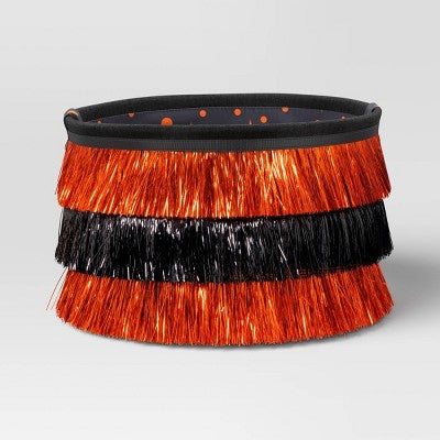 7.5" Halloween Trick Or Treat Fabric Basket Orange/Tinsel Black - Hyde And EEK! Boutique™