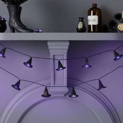  20ct Fabric Witch Hats Halloween Indoor/Outdoor Novelty String Light With Purple LEDs - Hyde And EEK! Boutique™