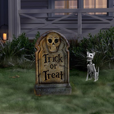  21" 'Trick Or Treat' Lit Plastic Tombstones Halloween Decorative Prop Gray - Hyde And EEK! Boutique™