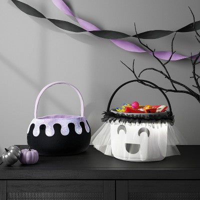  Halloween Round Cauldron Polyester Trick Or Treat Decorative Bling Basket Purple - Hyde And EEK! Boutique™